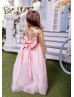 Long Sleeves Gold Sequin Pink Tulle Sparkling Flower Girl Dress